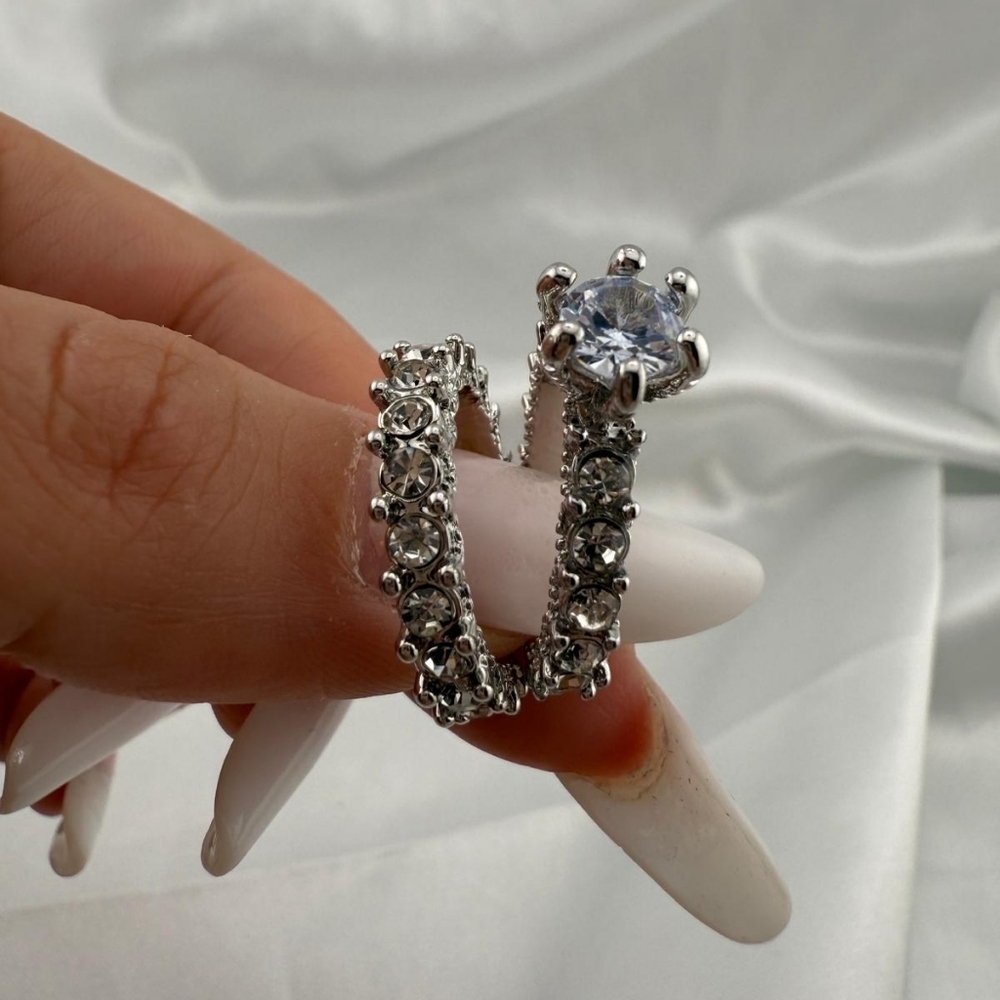 Anthropologie Luxury Wedding Silver Crystal Ring
